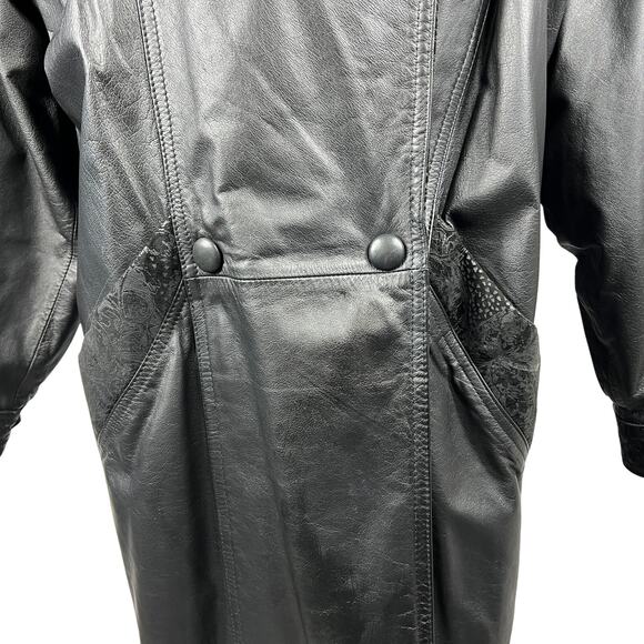 Wilsons Leather Long Trench Coat Jacket Mens Medium Black VTG Lace Suede Lined - Picture 11 of 16